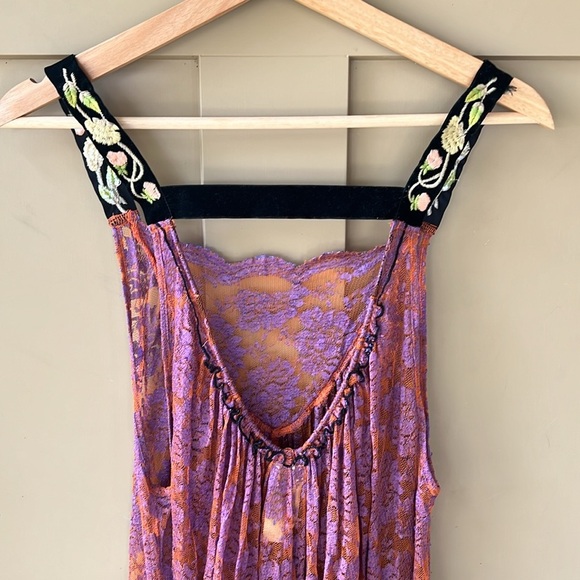 Free People Y2K Whimsigrunge Lace Sheer Tunic Top Embroidered Purple Sz S - Picture 5 of 9
